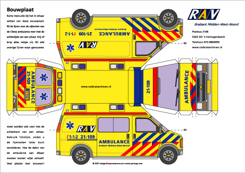 bouwplaat ambulance chevrolet Bastelbogen Papiermodelle