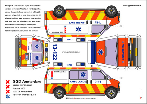 bouwplaat ambulance chevrolet ggd Bastelbogen Papiermodelle